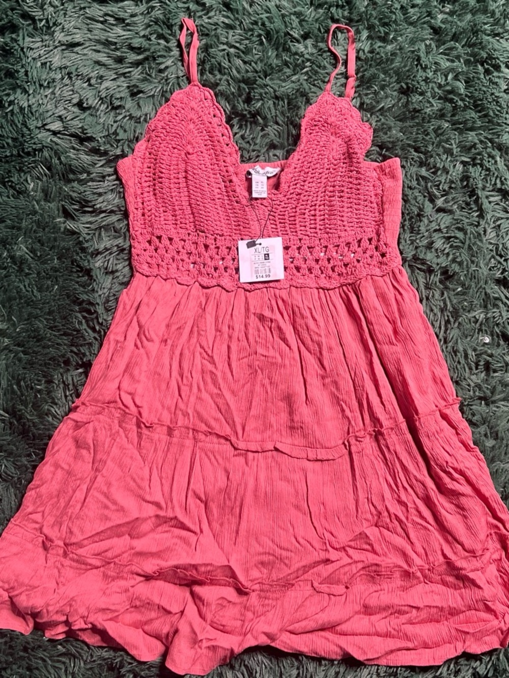 Charlotte Russe Pink Crochet-Top Tiered Sundress